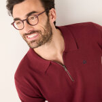 Pull fin col polo zippé broderie poitrine - blancheporte Pull fin col polo zippé broderie poitrine - blancheporte
