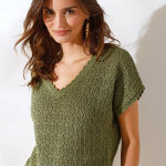 Pull maille ajoure, manches courtes - coeur au sud