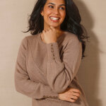 Pull maille fantaisie et dtail boutons poignets, toucher doux - blancheporte