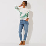 Pull rayé, col broderie anglaise - blancheporte Pull rayé, col broderie anglaise - blancheporte