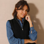 Pull tunique en cte sans manches, col montant zipp - blancheporte