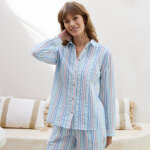 Pyjama boutonn en seersucker - col chemisier - blancheporte