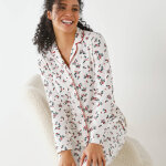 Pyjama col tailleur imprimé houx - blancheporte Pyjama col tailleur imprimé houx - blancheporte