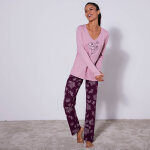 Pyjama en coton manches longues imprim� roses - blancheporte