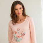 Pyjama en coton motif plac� fleurs manches longues - blancheporte