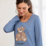 Pyjama en coton motif plac� ourson manches longues - blancheporte