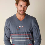 Pyjama long col v manches longues coton adouci - blancheporte Pyjama long col v manches longues coton adouci - blancheporte
