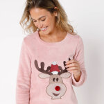 Pyjama manches longues maille polaire motif  renne  - blancheporte