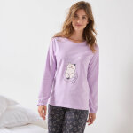 Pyjama motif  chat  manches longues volantes - blancheporte