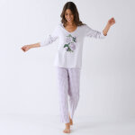 Pyjama pantalon motif fleurs et imprim� carreaux - blancheporte