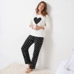 Pyjama pantalon en polaire toucher peluche, motif coeur et pois - blancheporte