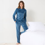Pyjama pantalon en velours col croisé manches longues - blancheporte Pyjama pantalon en velours col croisé manches longues - blancheporte