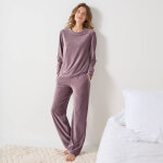 Pyjama pantalon en velours côtelé, coupe large manches longues - blancheporte Pyjama pantalon en velours côtelé, coupe large manches longues - blancheporte