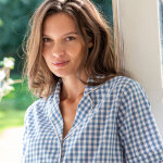 Pyjama short col tailleur coton � carreaux tiss�s teints - blancheporte