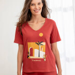 Pyjama short coton imprim�  vacances  manches courtes - blancheporte