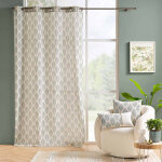 Rideau � ?illets imprim� feuilles, d�tails m�tallis�s - blancheporte