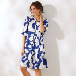 Robe boutonnée imprimée, col tunisien - 40 - bleu - coeur au sud