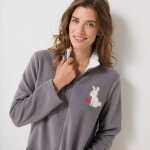 Robe de chambre zippée mi - longue en polaire, brodée lapin - blancheporte Robe de chambre zippée mi - longue en polaire, brodée lapin - blancheporte
