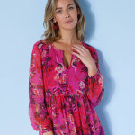 Robe col fendu imprim�e, voile - blancheporte