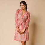 Robe courte ceinture fantaisie, voile imprimé - lora zellini Robe courte ceinture fantaisie, voile imprimé - lora zellini