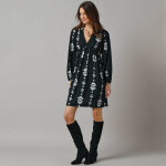 Robe courte col v, crpe imprim - lora zellini