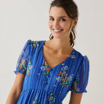 Robe courte imprim� floral, voile fils brillants - blancheporte