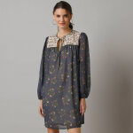 Robe courte imprime, manches blousantes - lora zellini