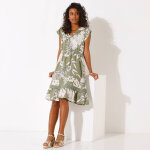 Robe courte macram, imprim tropical, taille smocke - blancheporte