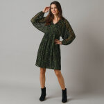 Robe courte manches amples, voile imprim - 50 - kaki - lora zellini
