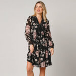 Robe vase en voile fleuri, col v en dentelle - 52 - noir - lora zellini