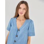 Robe housse boutonn�e, jean l�ger - blancheporte