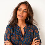 Robe housse col mao, crpon imprim - blancheporte