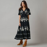 Robe longue bohme, imprim effet broderie - lora zellini