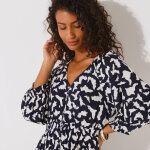 Robe longue boutonn�e, cr�pon, imprim� graphique - blancheporte