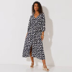 Robe longue boutonne, crpon, imprim graphique - blancheporte