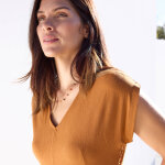 Robe longue ceintur�e, en cr�pe uni effet l�g�rement froiss� - blancheporte