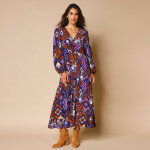 Robe longue col v imprimée - blancheporte Robe longue col v imprimée - blancheporte