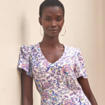 Robe longue col v imprim�e, manches papillon - blancheporte