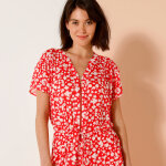 Robe longue col zippé, crépon imprimé - blancheporte Robe longue col zippé, crépon imprimé - blancheporte