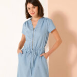 Robe longue col zipp, denim lger - blancheporte