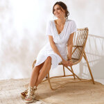 Robe longue crépon, détail macramé - coeur au sud Robe longue crépon, détail macramé - coeur au sud