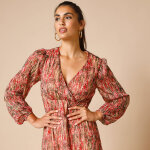 Robe longue dcollet cache - coeur, voile imprim - lora zellini