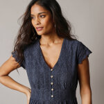 Robe longue dentelle macram� - 36 - bleu - lora zellini