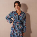 Robe longue imprimé floral finition macramé - 36 - bleu - lora zellini Robe longue imprimé floral finition macramé - 36 - bleu - lora zellini