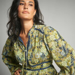 Robe longue imprim floral finition macram - 36 - bleu - lora zellini