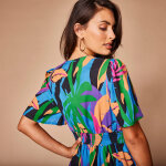 Robe longue imprimée, ceinture smockée dos - 44 - bleu - lora zellini Robe longue imprimée, ceinture smockée dos - 44 - bleu - lora zellini
