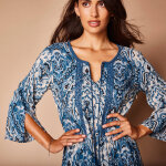 Robe longue imprime manches 3 / 4 fendues, crpon - lora zellini