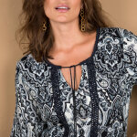 Robe longue imprime manches 3 / 4 fendues, crpon - 36 - noir - lora zellini