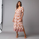 Robe longue imprime, mancherons  nouer - lora zellini