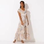 Robe longue macramé, imprimé tropical, taille smockée - blancheporte Robe longue macramé, imprimé tropical, taille smockée - blancheporte